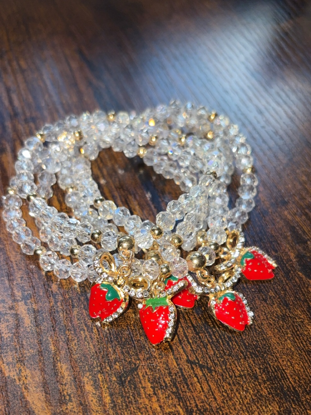 Bead Bracelet  with Red Strawberry Charm -